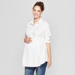 Maternity Long Sleeve Peplum Hem Woven Shirt
